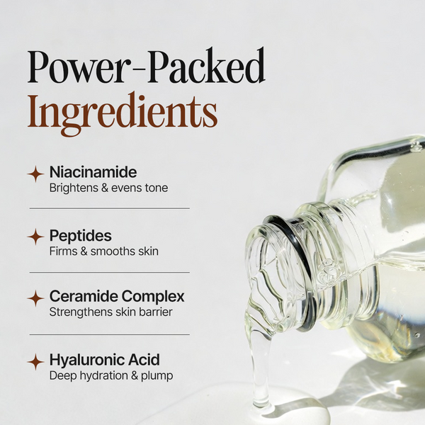 Skincare product with listed ingredients on a white background